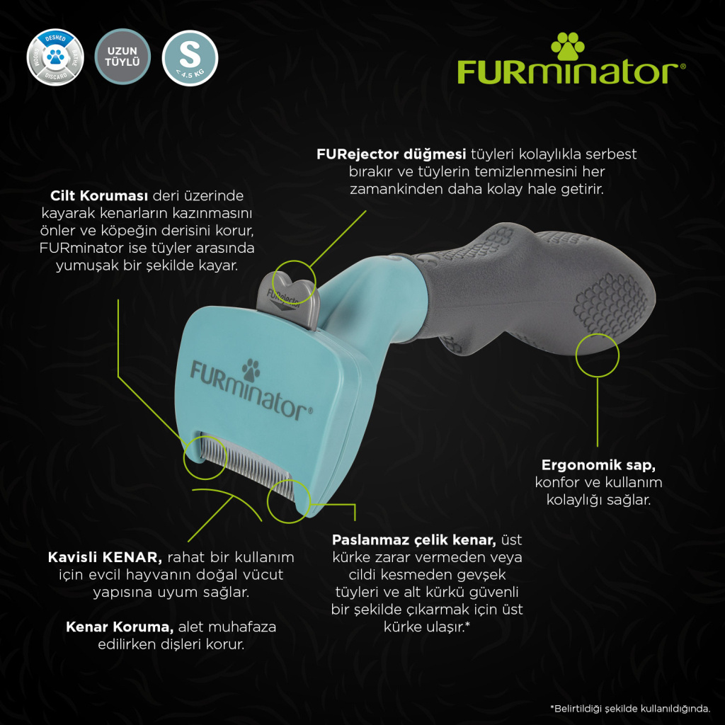 Furminatör Kısa Tüylü Kediler için Tüy Toplayıcı Kedi Tarağı 3,9cm [S]