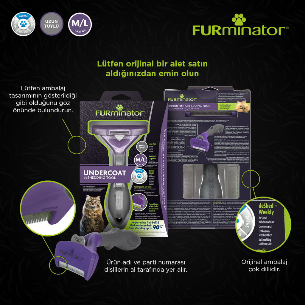 Furminator Uzun Tüylü Kedi Tarağı 6,2cm [M/L]