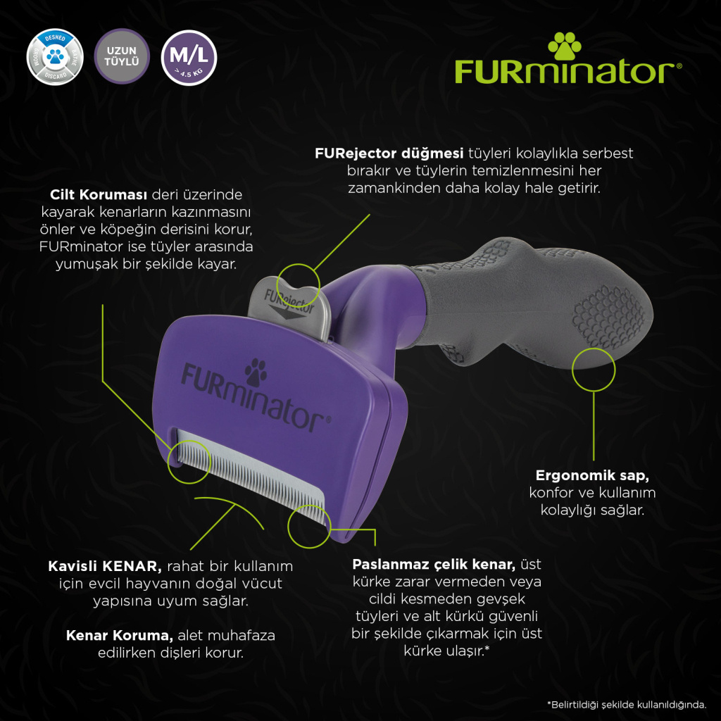 Furminator Uzun Tüylü Kedi Tarağı 6,2cm [M/L]