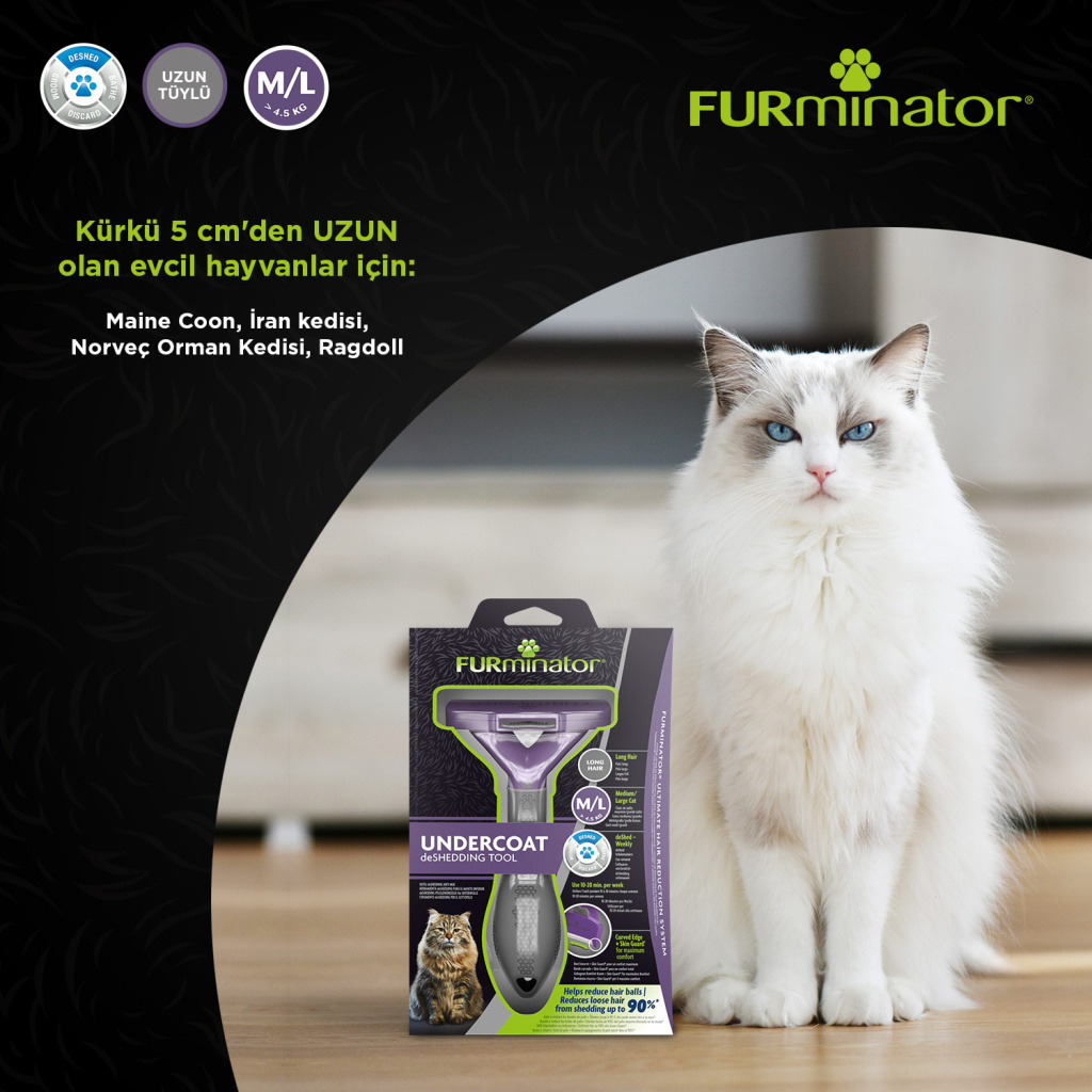Furminator Uzun Tüylü Kedi Tarağı 6,2cm [M/L]
