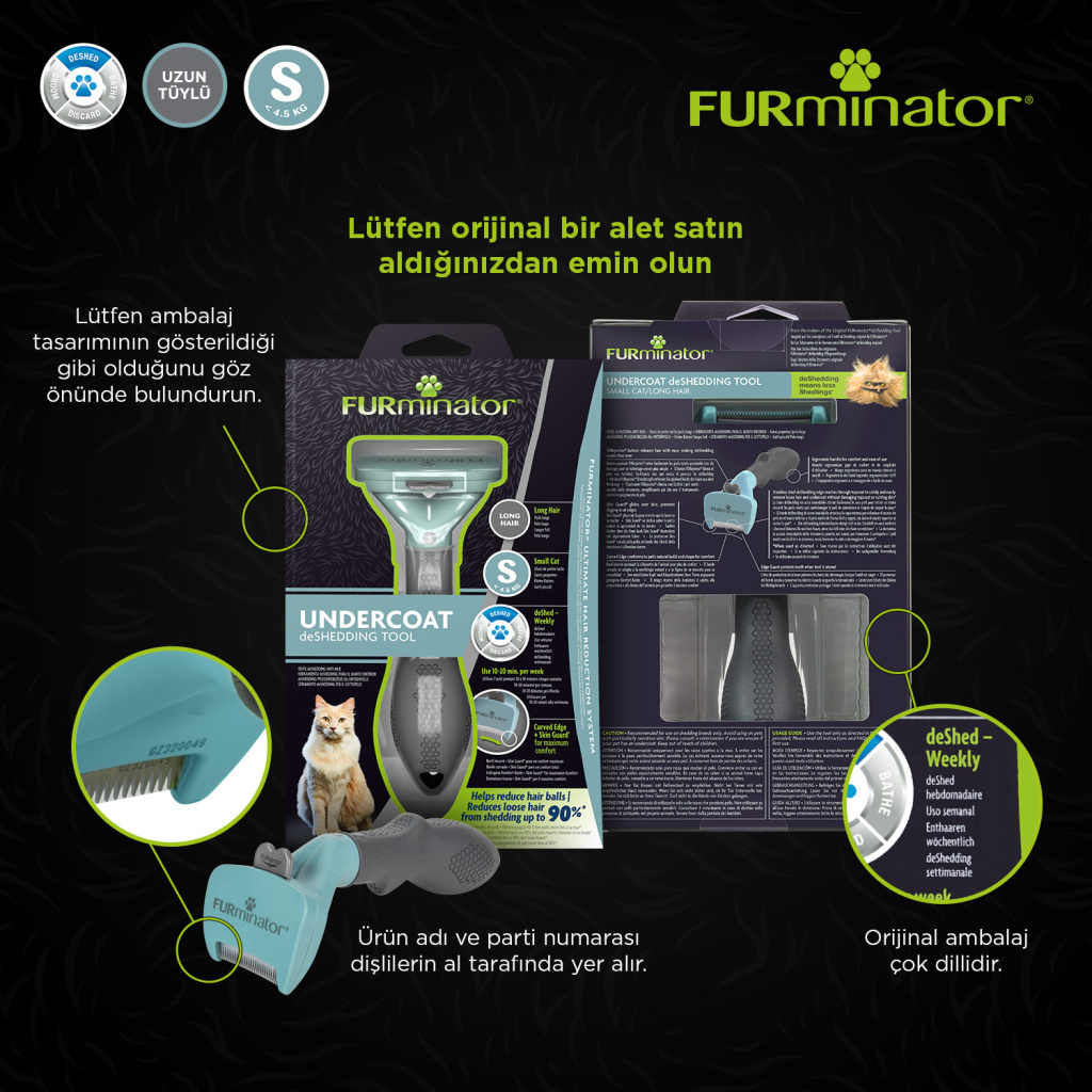 Furminatör Uzun Tüylü Kediler için Tüy Toplayıcı Kedi Tarağı 3,9cm [S]