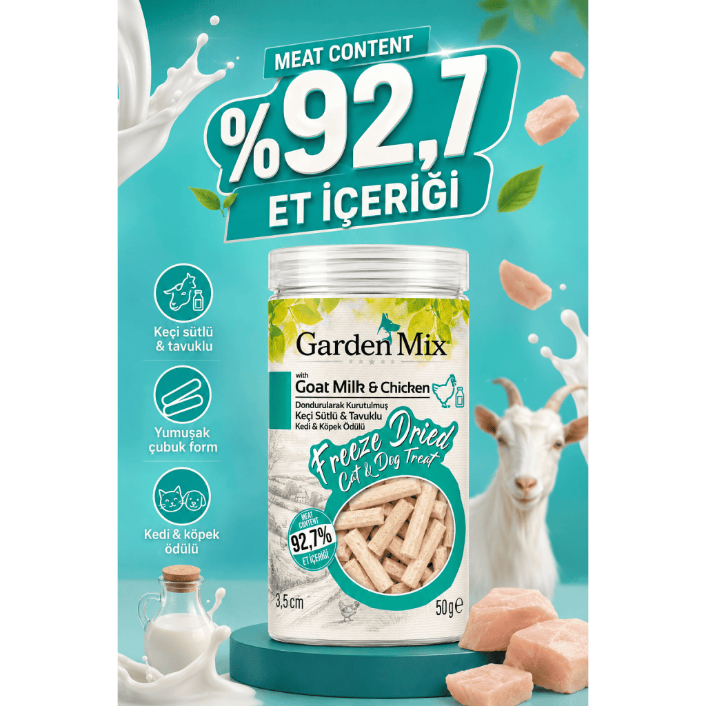 Garden Mix  Dondurularak Kurutulmuş Keçi Sütlü Çubuk Kedi ve Köpek Ödül Maması 50gr
