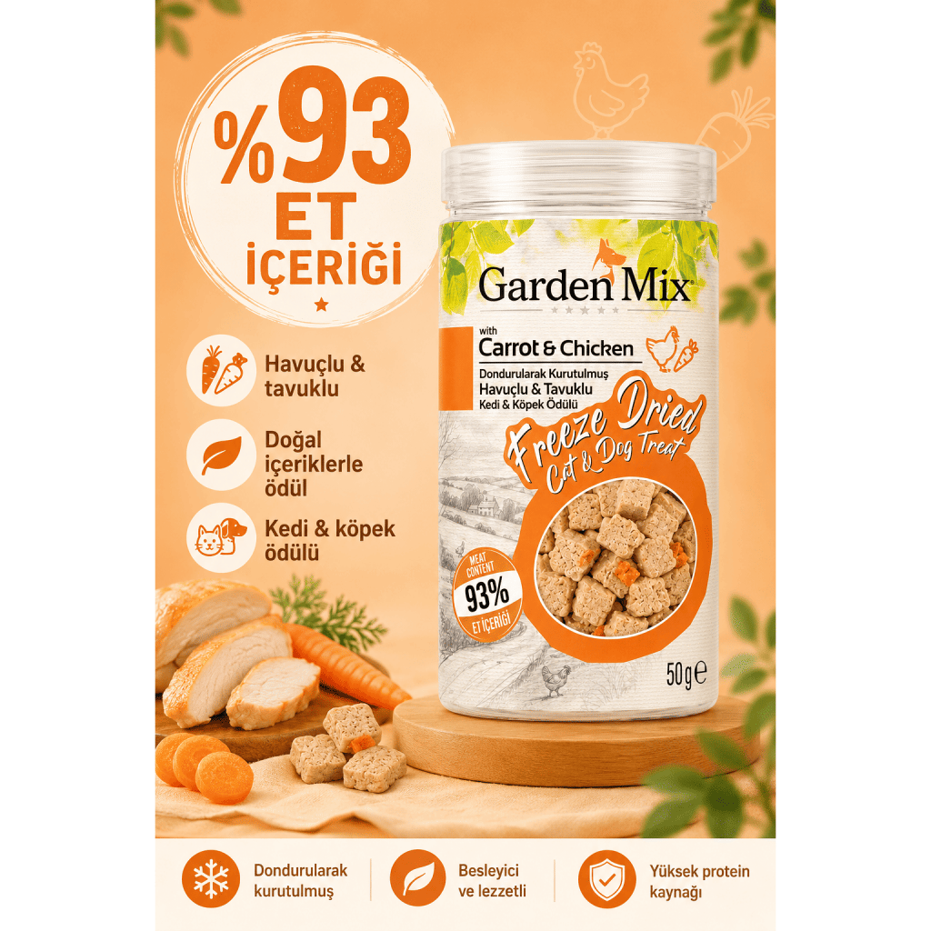 Garden Mix Dondurularak Kurutulmuş Havuçlu Kedi ve Köpek Ödül Maması 50gr