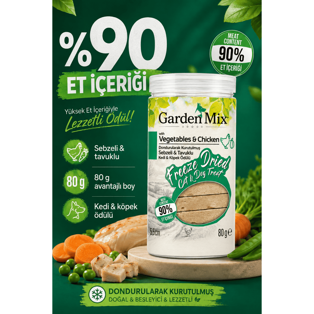Garden Mix Dondurularak Kurutulmuş Sebzeli Kedi ve Köpek Ödül Maması 80gr