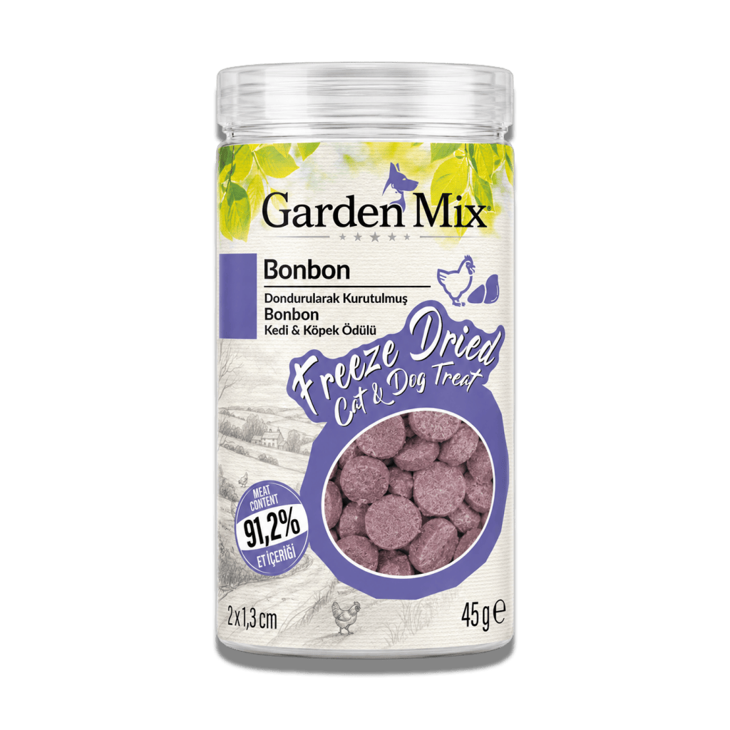 Garden Mix Dondurularak Kurutulmuş Bonbon Kedi ve Köpek Ödül Maması 45gr