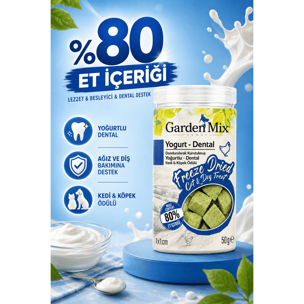 Garden Mix Dental Dondurularak Kurutulmuş Yoğurtlu Kedi ve Köpek Ödül Maması 50gr