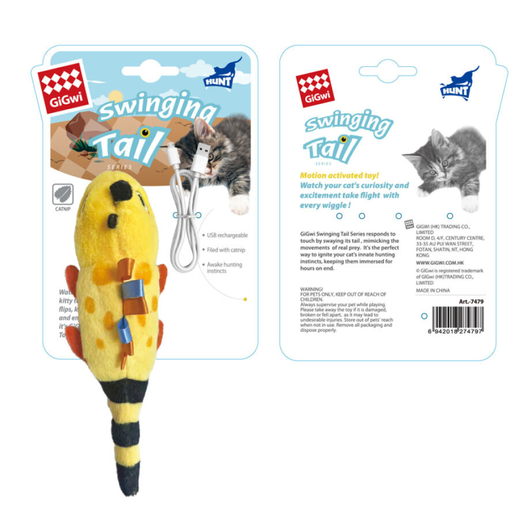 GiGwi Kedi Naneli Kuyruğu Sallanan Kertenkele Kedi Oyuncağı 22,35x8,89x8,89cm