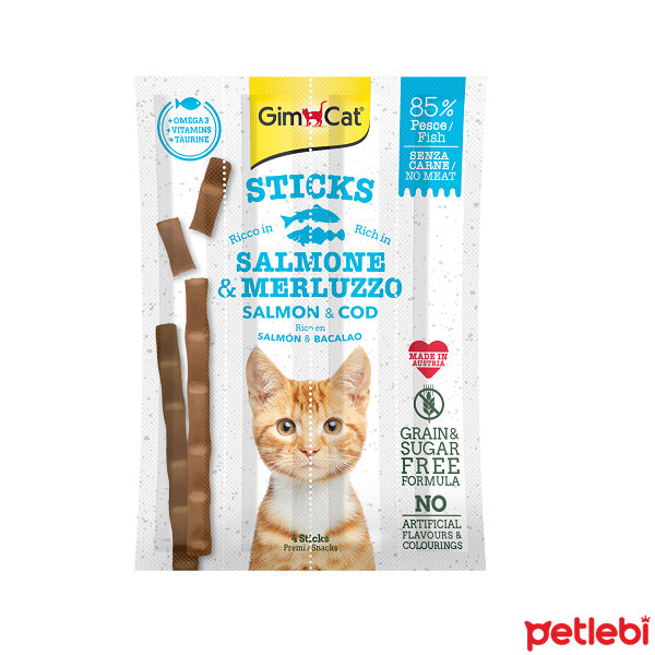 GimCat Sticks Morina Balıklı ve Somonlu Kedi Ödül Çubuğu 20gr (4'lü)