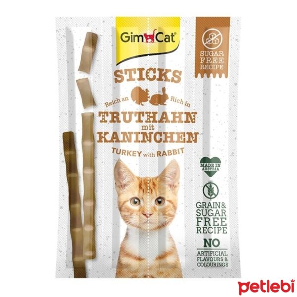 GimCat Sticks Hindili ve Tavşan Etli Taurinli Tahılsız Kedi Ödül Çubuğu 20gr (4'lü)