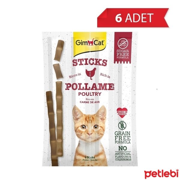 GimCat Sticks Tavuklu Ciğerli Taurinli Kedi Ödül Çubuğu 20gr (4'lü) (6 Adet)