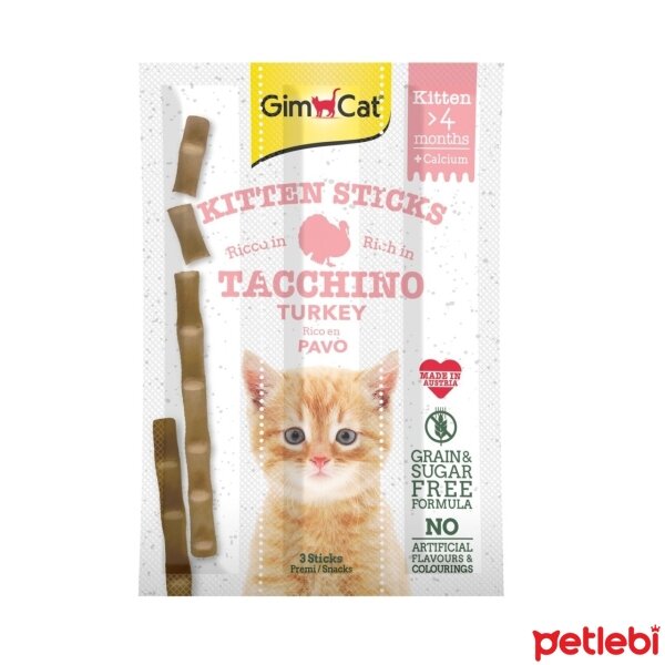 GimCat Sticks Kitten Hindili Kalsiyum İlaveli Yavru Kedi Ödül Çubuğu (3'lü)