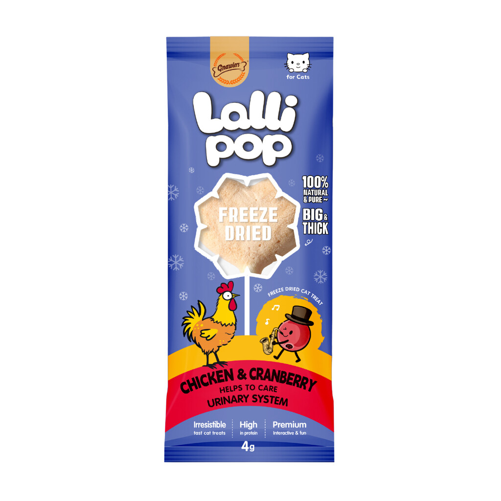 Gnawlers Dondurularak Kurutulmuş Tavuklu ve Yaban Mersinli Lolipop Kedi Ödül Maması 4gr (15'li)