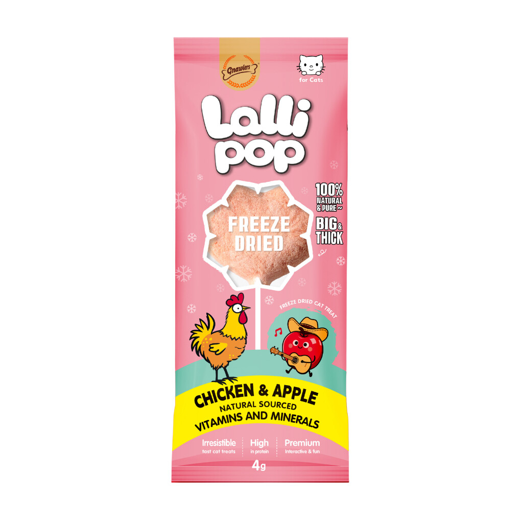 Gnawlers Dondurularak Kurutulmuş Tavuklu ve Elmalı Lolipop Kedi Ödül Maması 4gr (15'li)