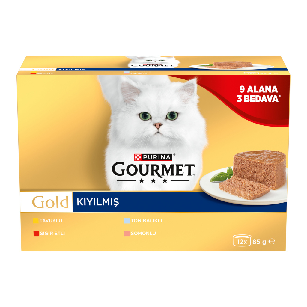 Gourmet Gold Kıyılmış Karışık Çeşitli Yetişkin Kedi Konservesi 12x85gr (12 AL 9 ÖDE)