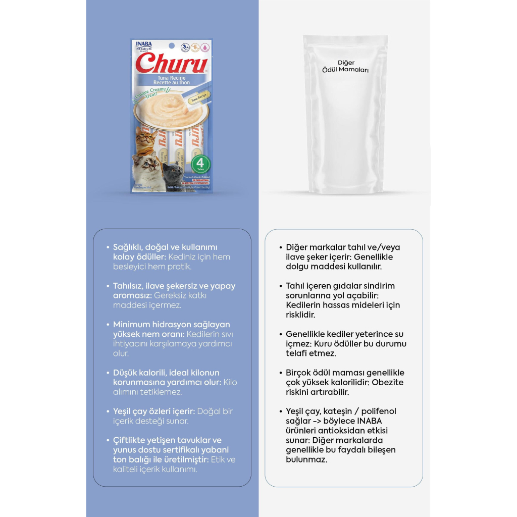 INABA CIAO Churu Cream Ton Balıklı Krema Kedi Ödül Maması 14gr (4'lü)