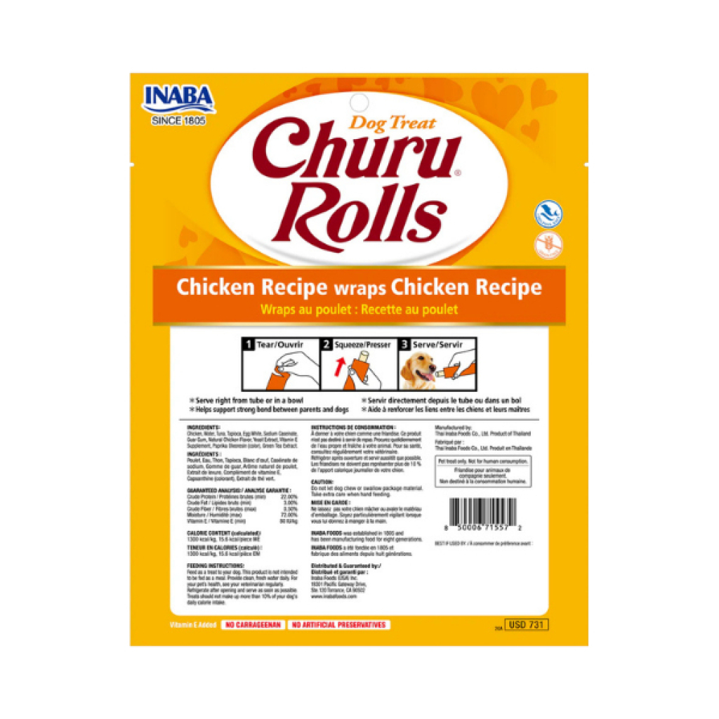 INABA Churu Rolls Tavuklu Çubuk Köpek Ödül Maması 12gr (8 Adet)
