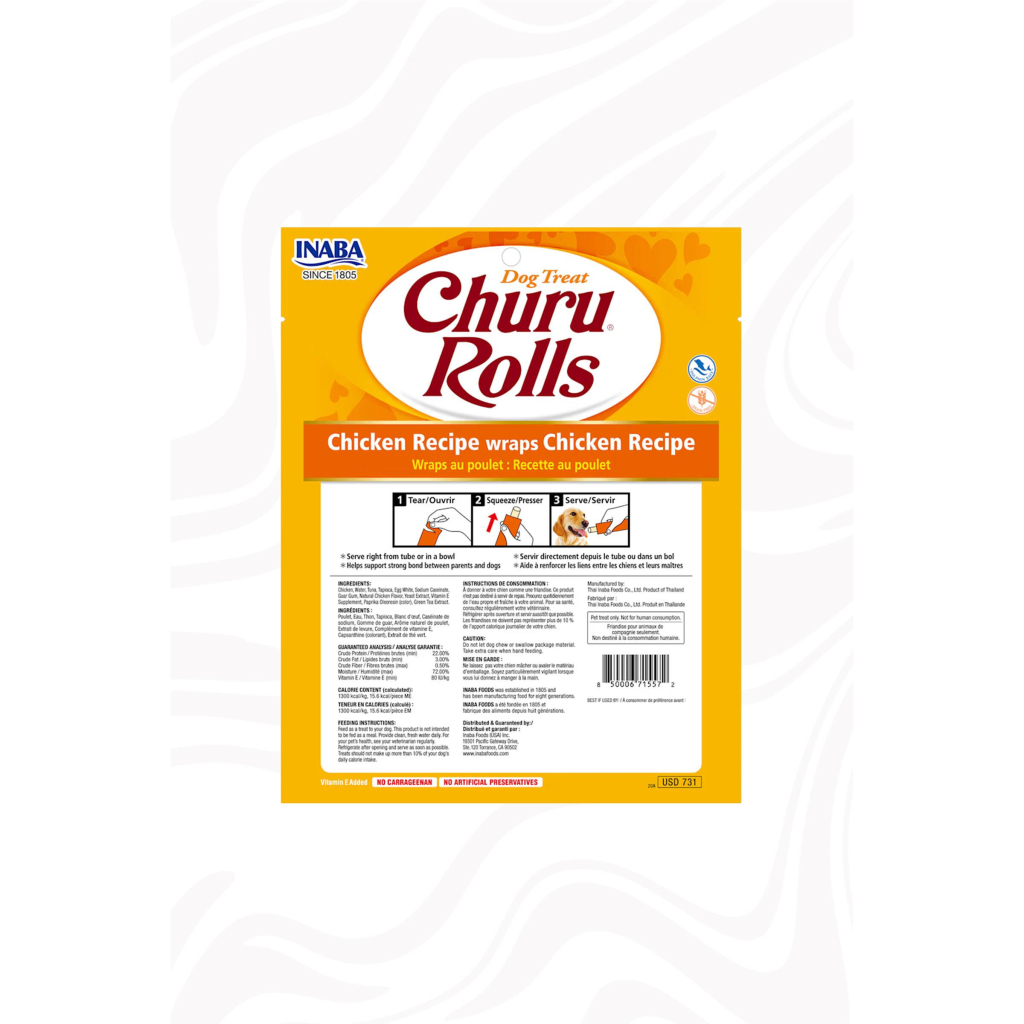 INABA Churu Rolls Tavuklu Çubuk Köpek Ödül Maması 12gr (8 Adet)