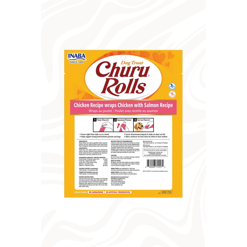 INABA Churu Rolls Tavuk Sargılı ve Somonlu Köpek Ödül Maması 12gr (8 Adet)