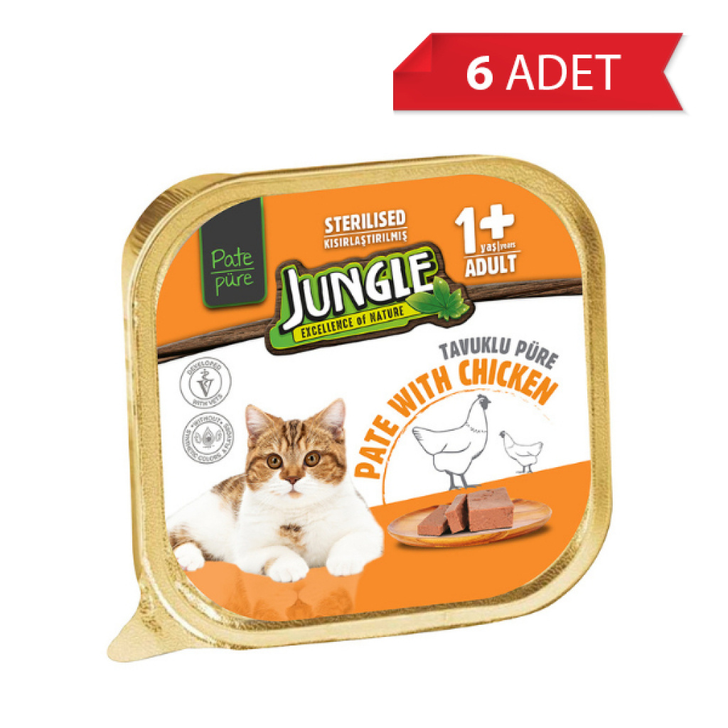 Jungle Tavuklu Kısırlaştırılmış Ezme Kedi Konservesi 100gr (6 Adet)