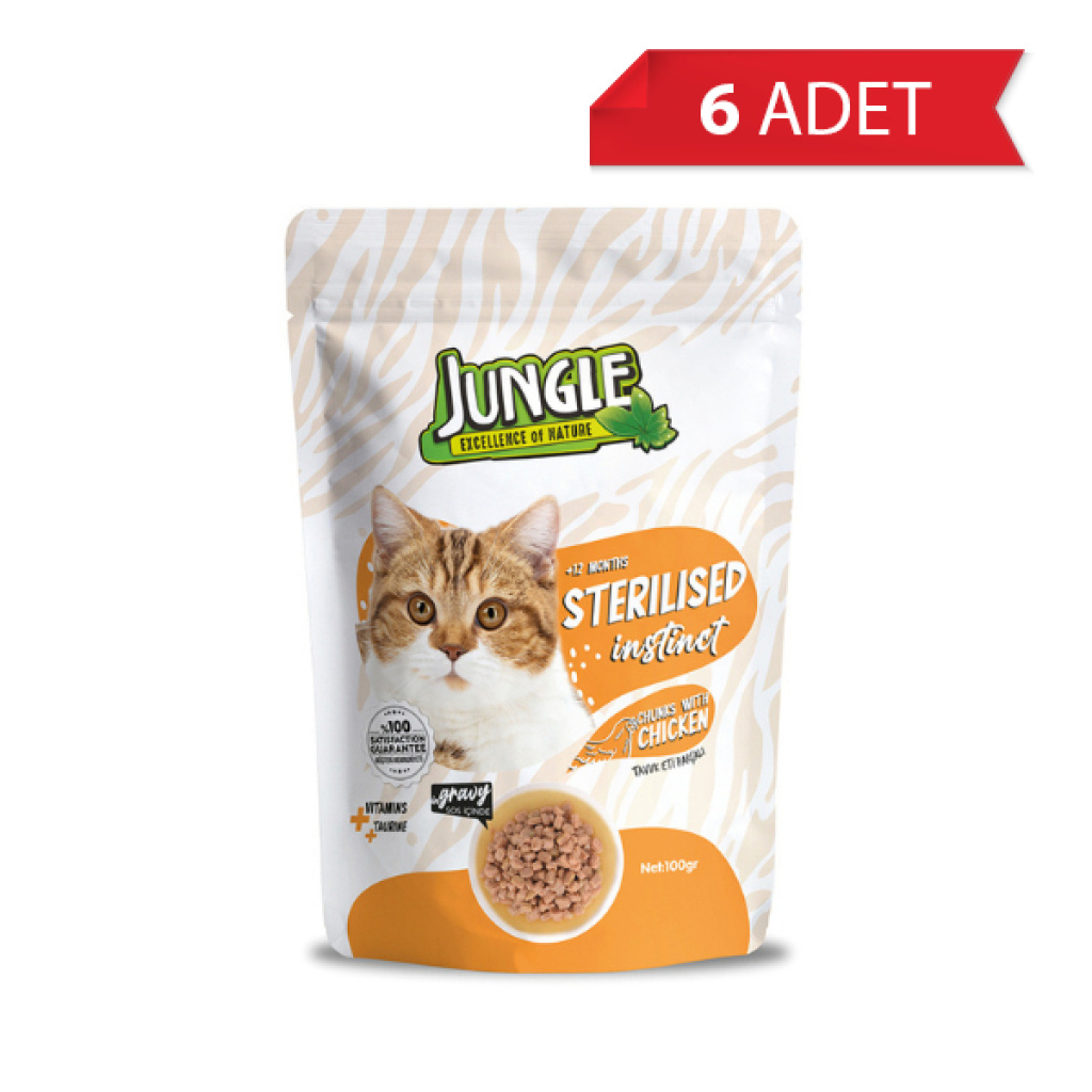 Jungle Pouch Jöleli Tavuklu Kısırlaştırılmış Kedi Konservesi 100gr (6 Adet)