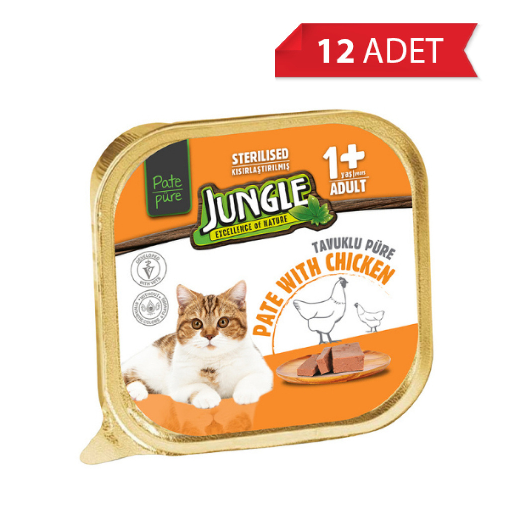 Jungle Tavuklu Kısırlaştırılmış Ezme Kedi Konservesi 100gr (12 Adet)