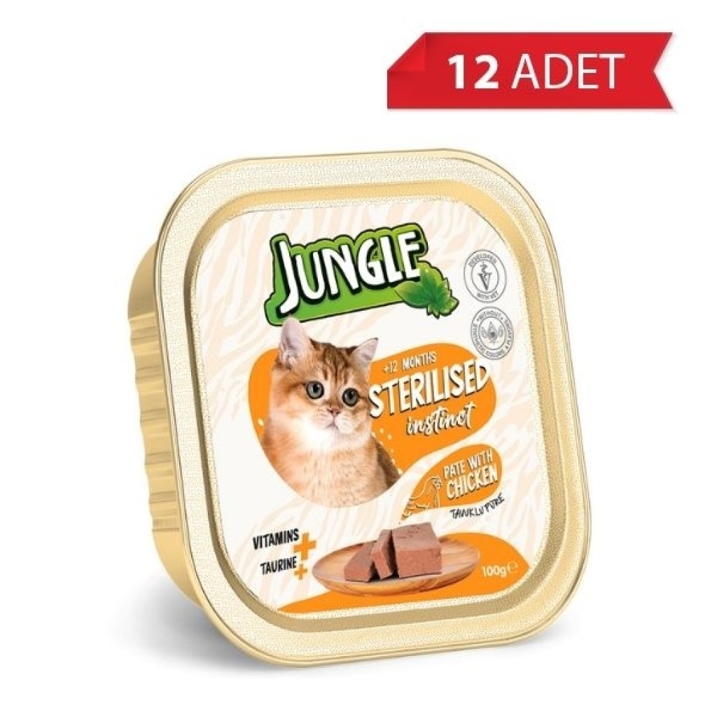 Jungle Tavuklu Kısırlaştırılmış Ezme Kedi Konservesi 100gr (12 Adet)