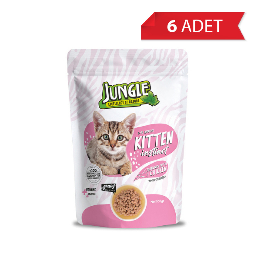 Jungle Pouch Tavuk Eti Parçalı Yavru Kedi Konservesi 100gr (6 Adet)
