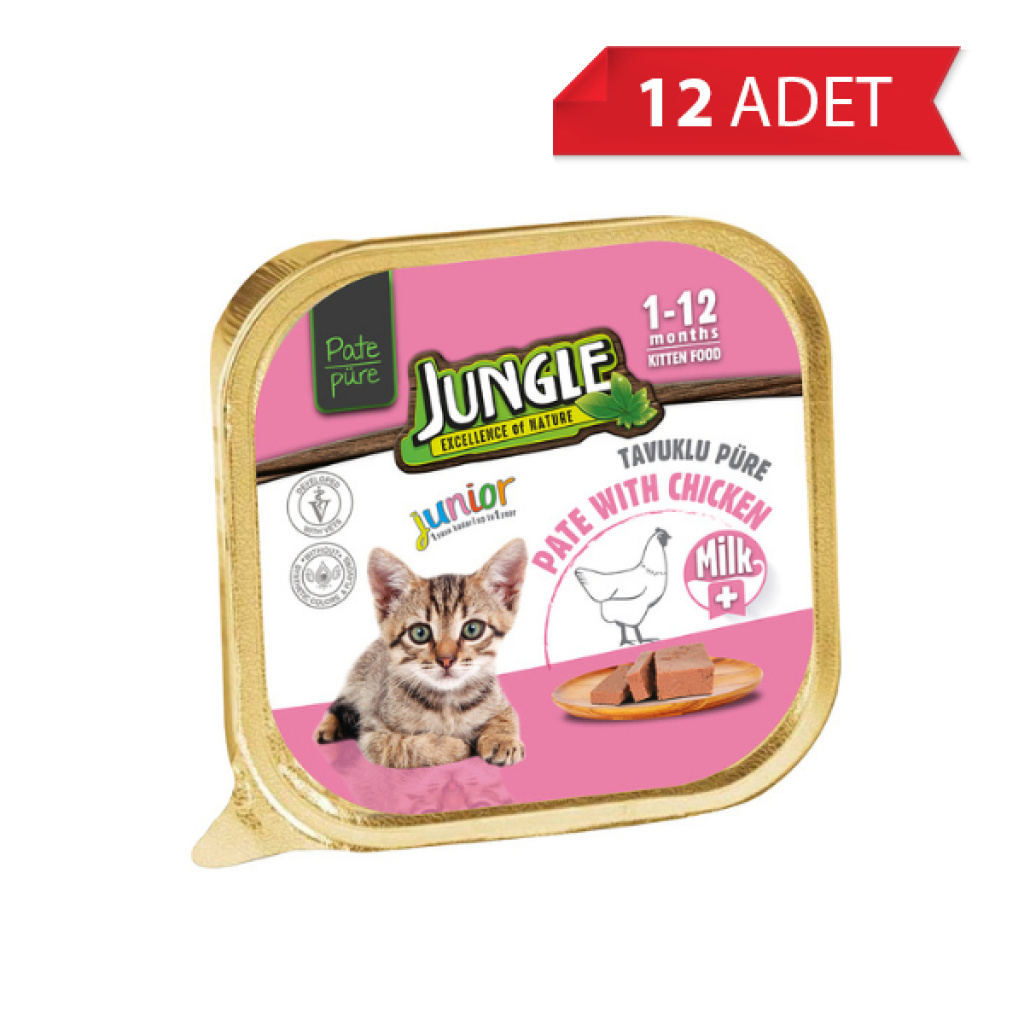 Jungle Sütlü ve Tavuklu Ezme Yavru Kedi Konservesi 100gr (12 Adet)