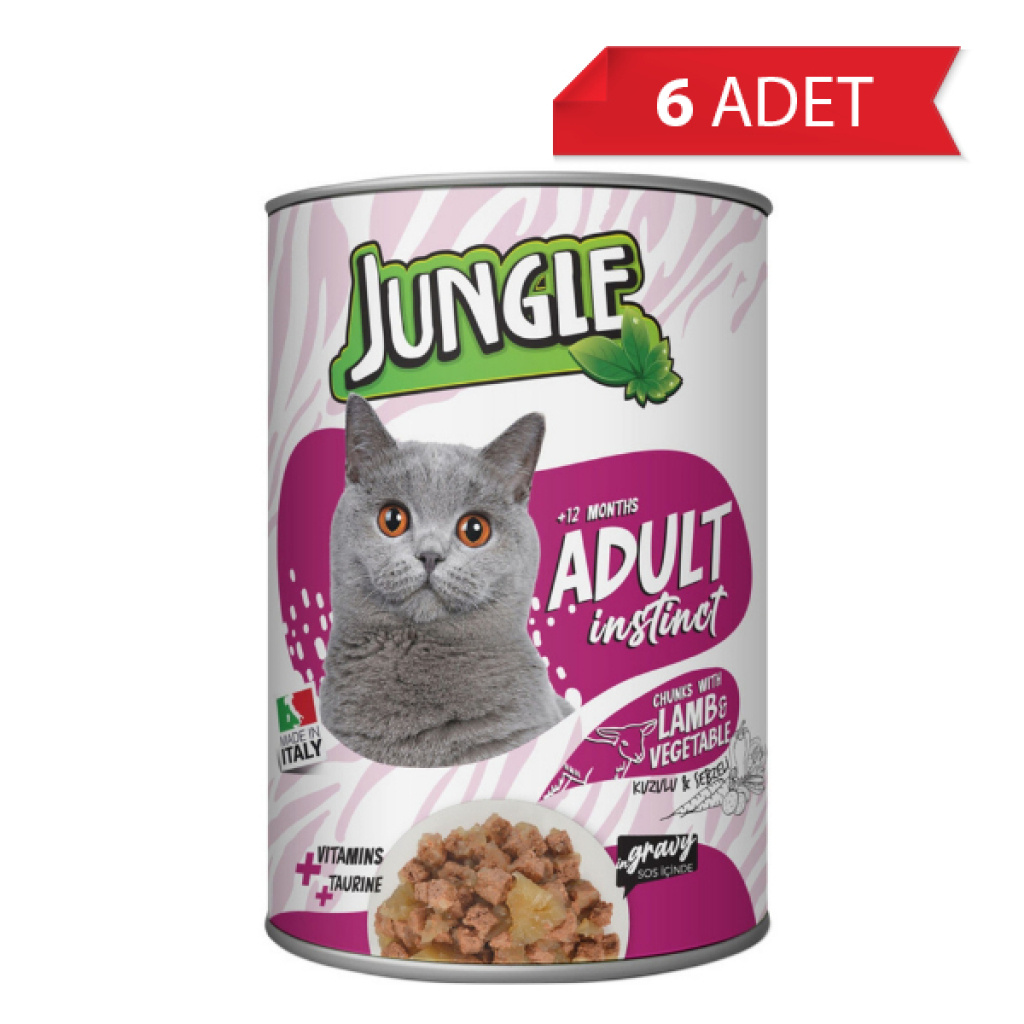 Jungle Kuzu Etli ve Sebzeli Yetişkin Kedi Konservesi 415gr (6 Adet)