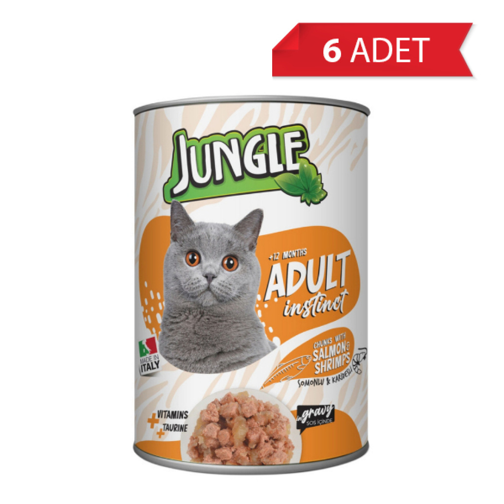 Jungle Somonlu ve Karidesli Yetişkin Kedi Konservesi 415gr (6 Adet)