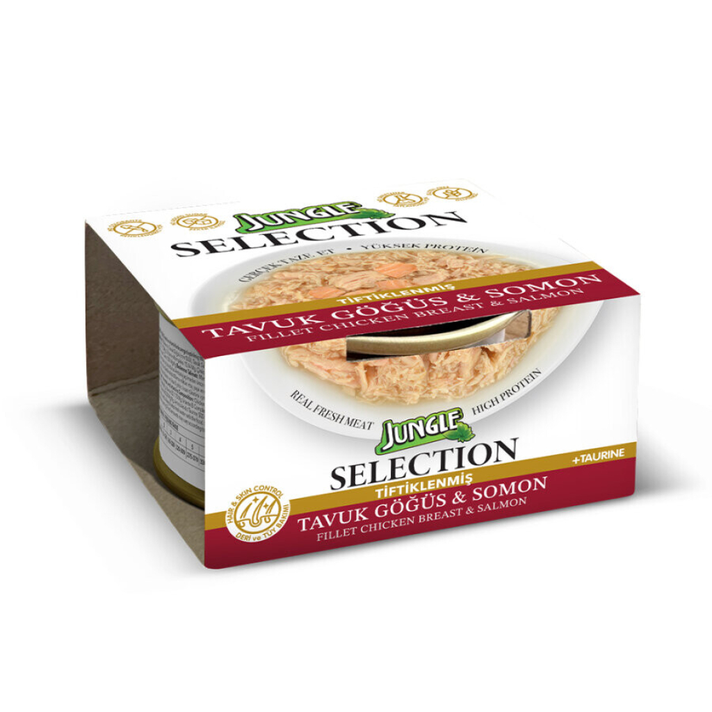 Jungle Selection Tiftiklenmiş Tavuk ve Somonlu Kedi Konservesi 70gr