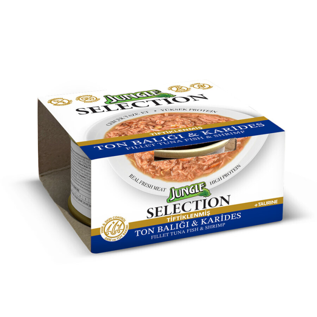 Jungle Selection Tiftiklenmiş Ton Balıklı ve Karidesli Kedi Konservesi 70gr