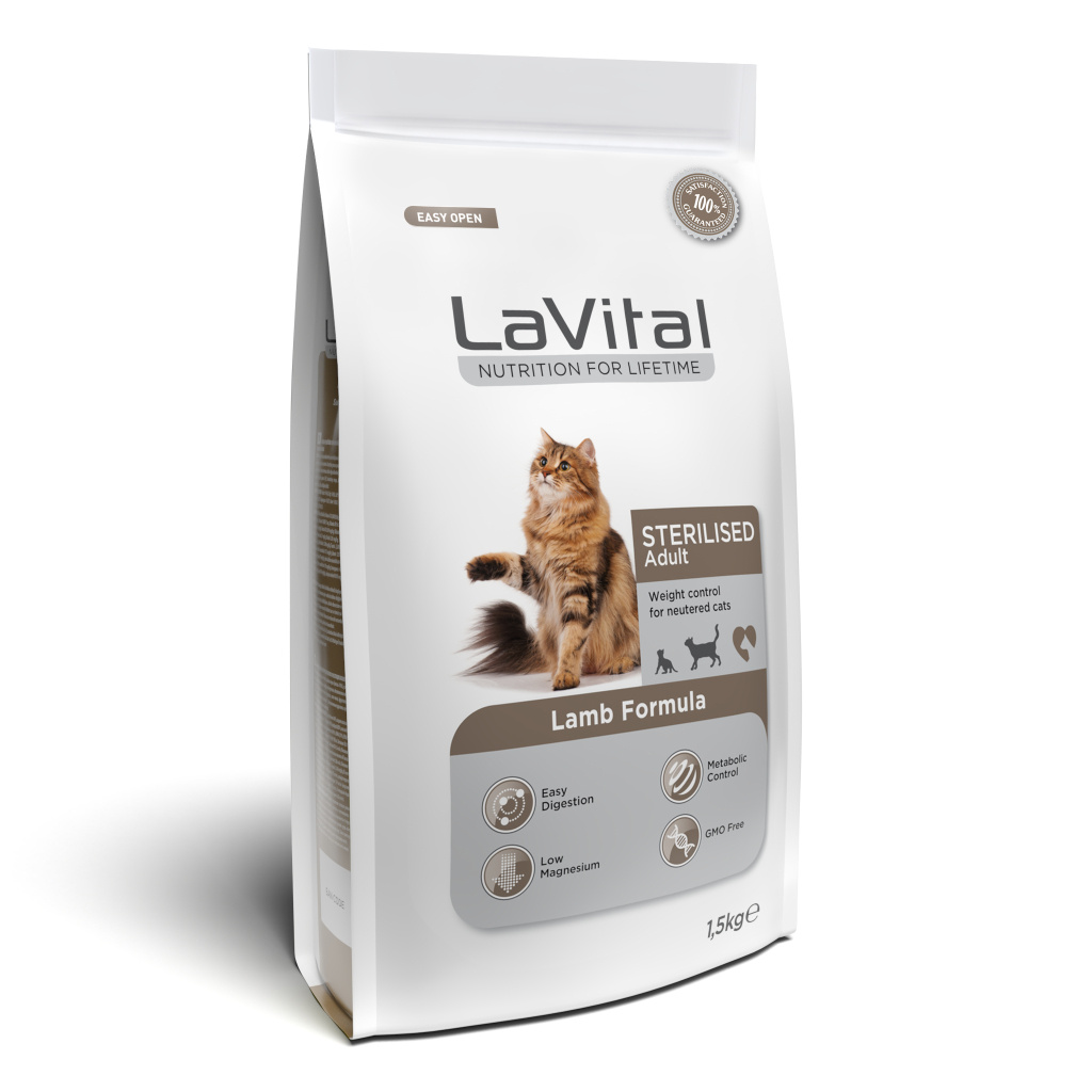 LaVital Kilo Kontrolü için Kuzulu Kısırlaştırılmış Kedi Maması 1,5kg