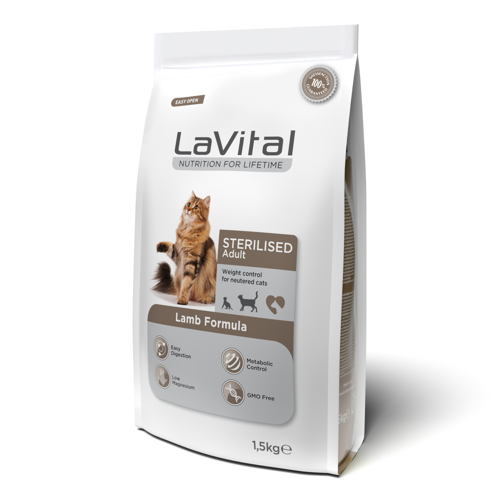 LaVital Kilo Kontrolü için Kuzulu Kısırlaştırılmış Kedi Maması 1,5kg
