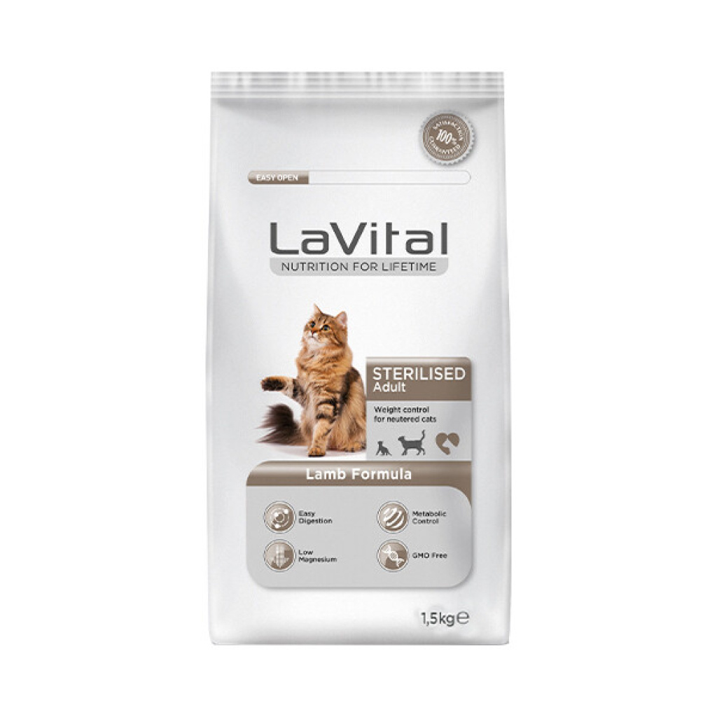 LaVital Kilo Kontrolü için Kuzulu Kısırlaştırılmış Kedi Maması 1,5kg