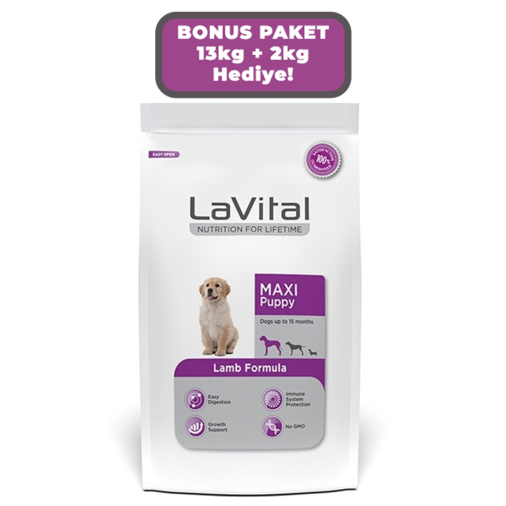 LaVital Maxi Puppy Büyük Irk Kuzulu Yavru Köpek Maması 13kg + 2kg HEDİYE!