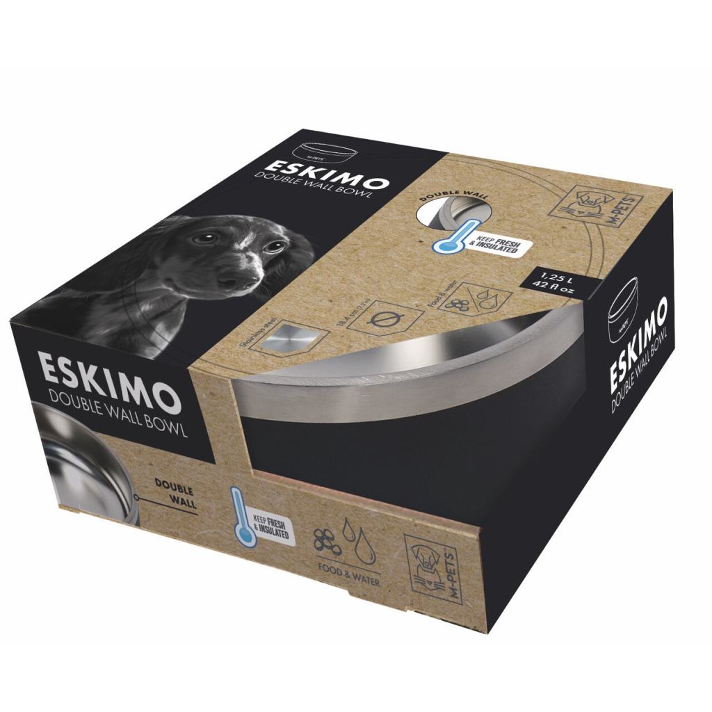 M-Pets Eskimo Çift Cidarlı Mama ve Su Kabı 1.25lt (Siyah)