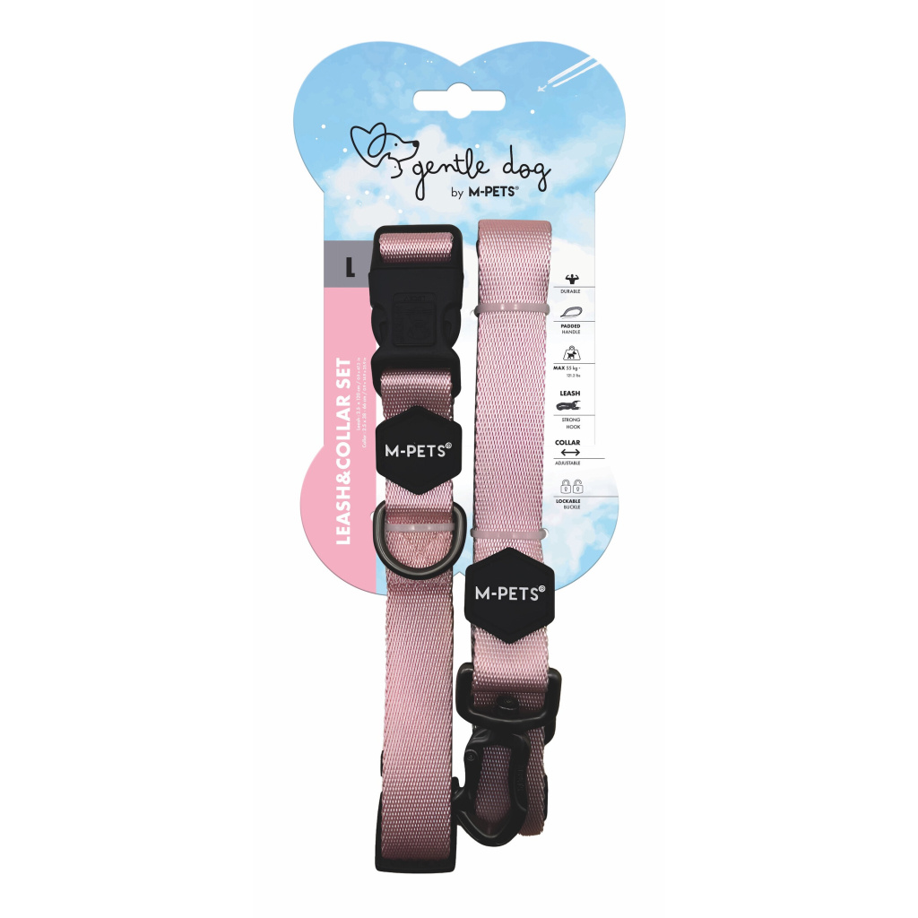 M-Pets Gentle Köpek Boyun Tasması ve Gezdirme Kayışı Seti (Pembe) [L]