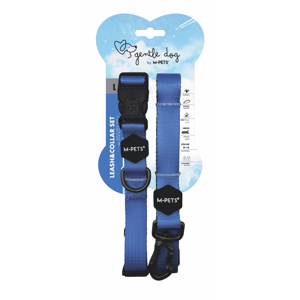 M-Pets Gentle Köpek Boyun Tasması ve Gezdirme Kayışı Seti (Mavi) [L]