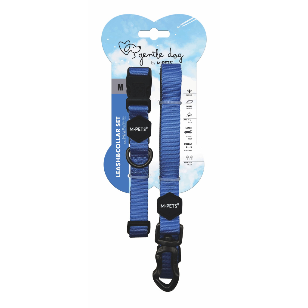 M-Pets Gentle Köpek Boyun Tasması ve Gezdirme Kayışı Seti (Mavi) [M]
