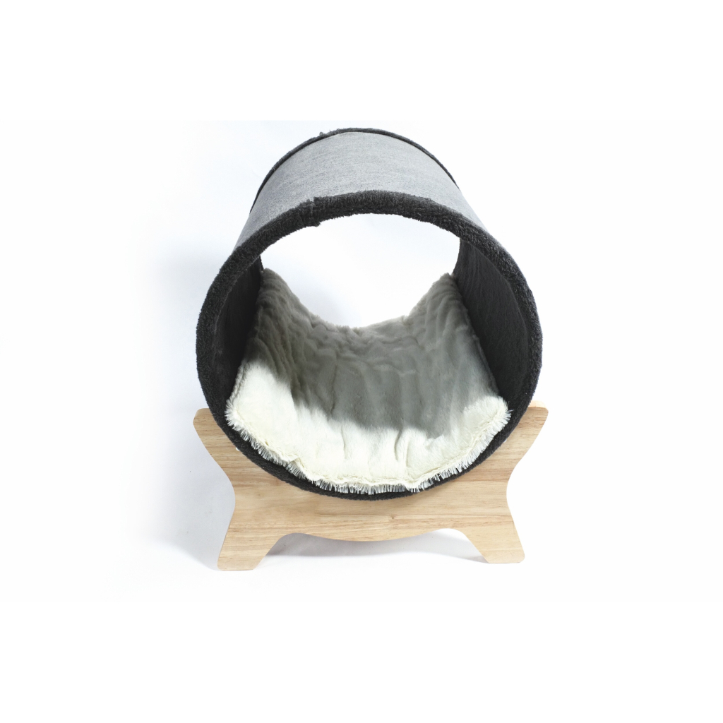 M-Pets Tunnel Elevated Ahşap Ayaklı Kedi Yatağı 39x40x47cm (Gri)