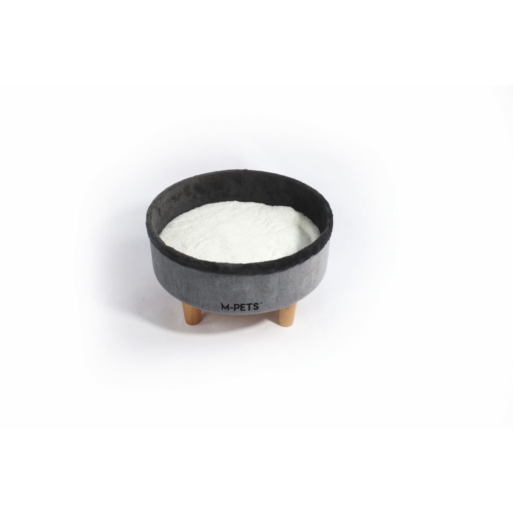 M-Pets Round Elevated Ahşap Ayaklı Kedi Yatağı 47x47x26cm (Gri)