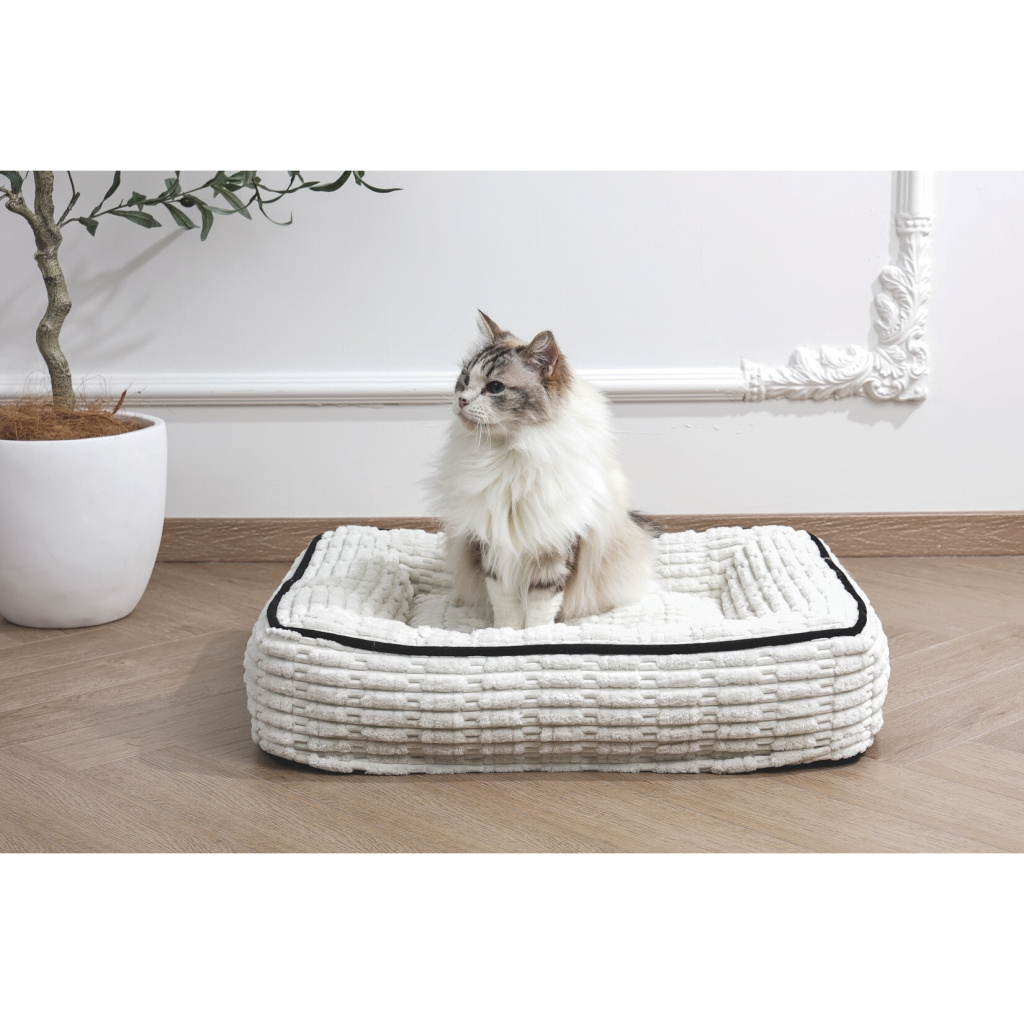 M-Pets Warm Hug Kedi ve Küçük Irk Köpekler için Kadife Yatak (Beyaz) [M]