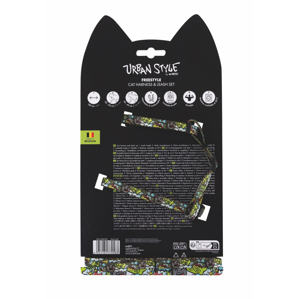 M-Pets Urban Style Freestyle Multicolor Kedi Göğüs Tasması Seti 120cm