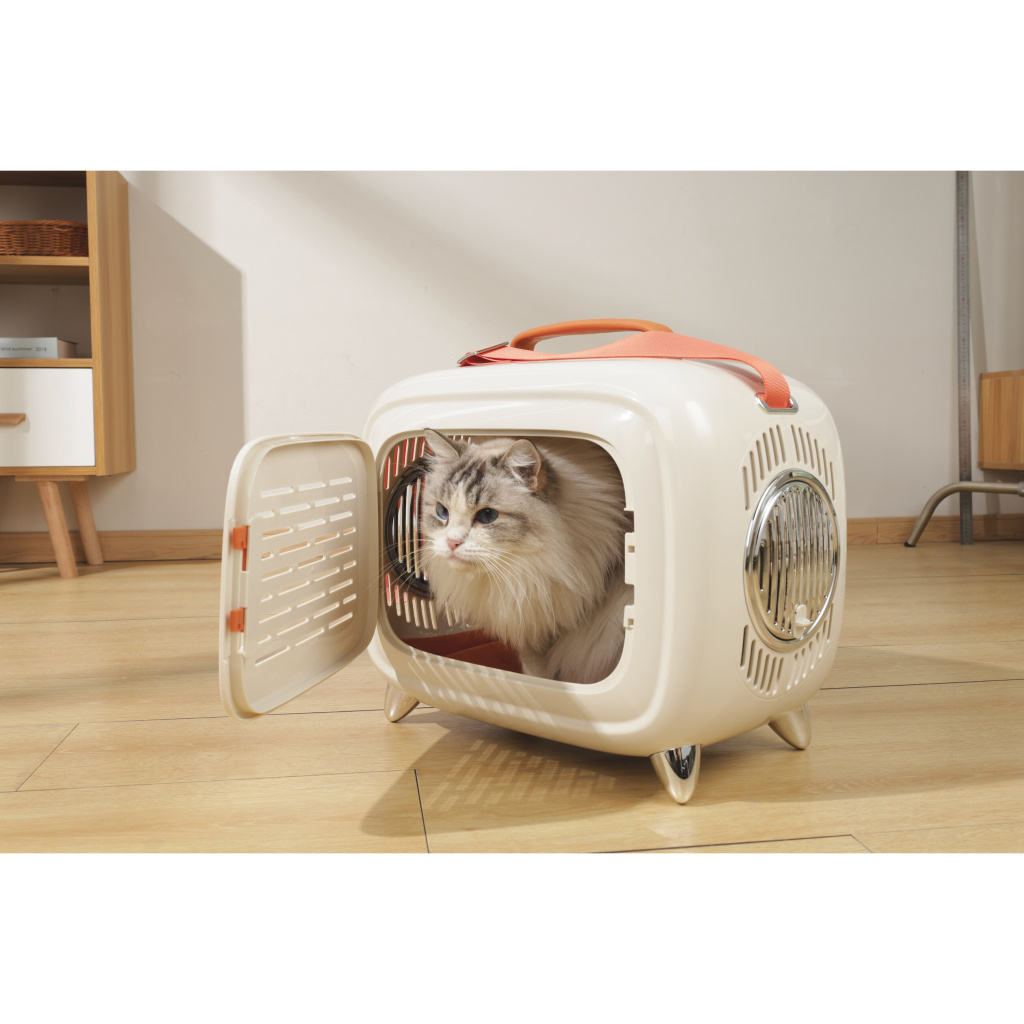 M-Pets Sixties Televizyon Şeklinde Kedi Taşıma Çantası 44,7x26,6x38,4cm (Beyaz)
