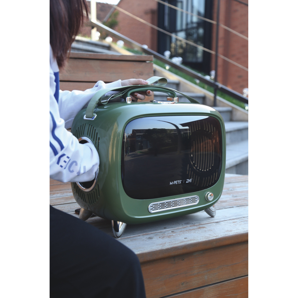 M-Pets Sixties Televizyon Şeklinde Kedi Taşıma Çantası 44,7x26,6x38,4cm (Yeşil)