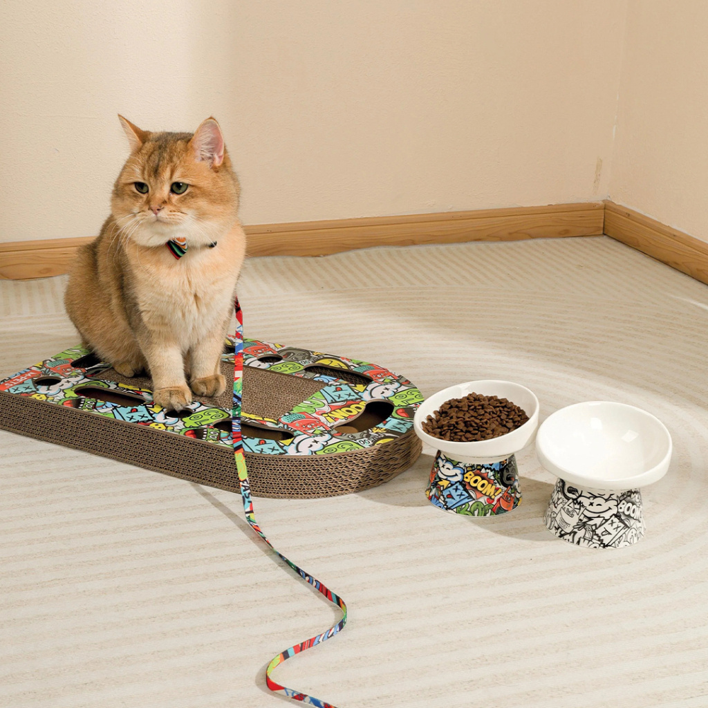 M-Pets Urban Style Kediler İçin Seramik Mama ve Su Kabı 10,5x10,6x8cm (150ml)