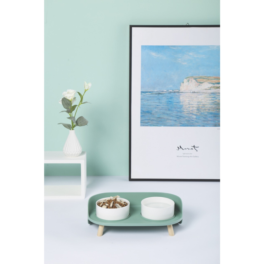 M-Pets Altitude Kedi ve Köpekler için Standlı Seramik Mama ve Su Kabı 2x450ml