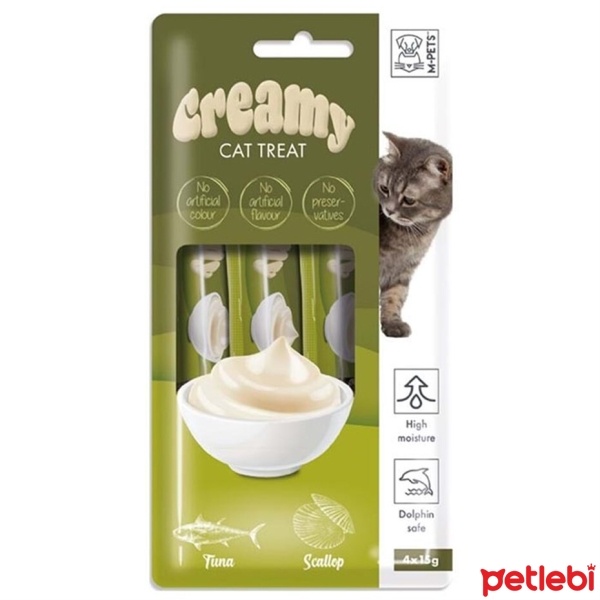 M-Pets Deniz Taraklı ve Ton Balıklı Krema Kedi Ödül Maması 15gr (4'lü)