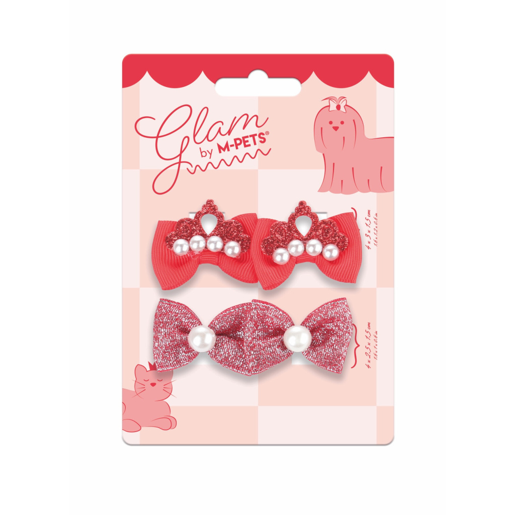 M-Pets Glam Fiyonk Detaylı Kedi ve Köpekler için Toka (4'lü) (Kırmızı)